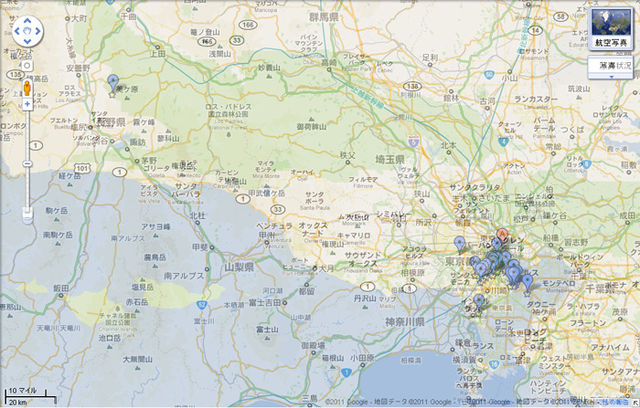 LAと東京の同縮尺の地図を重ねてみました。